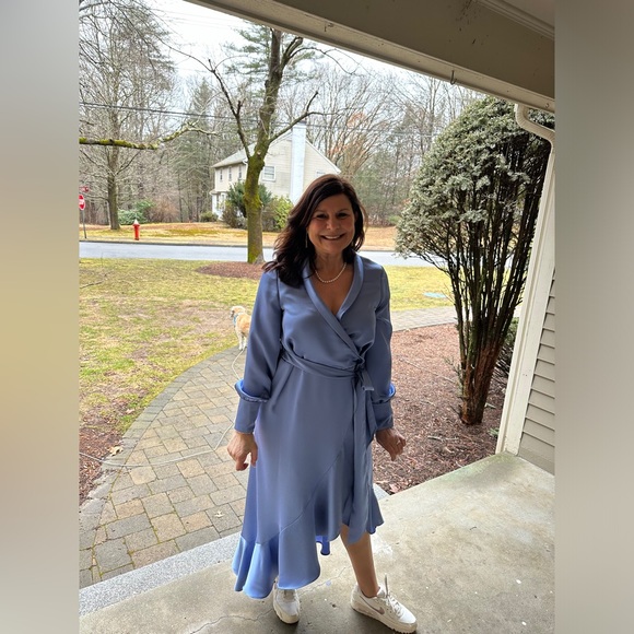 MAC DUGGAL Long Sleeve Faux Wrap Midi Dress - Picture 5 of 5